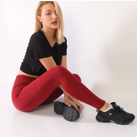 CM fashion womens leggings color burgundy NWT - Picture 2 of 9